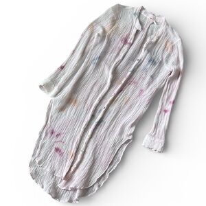 Free People Happiest Morning Button Down Dress Cardigan Top Linen Pink Womens S